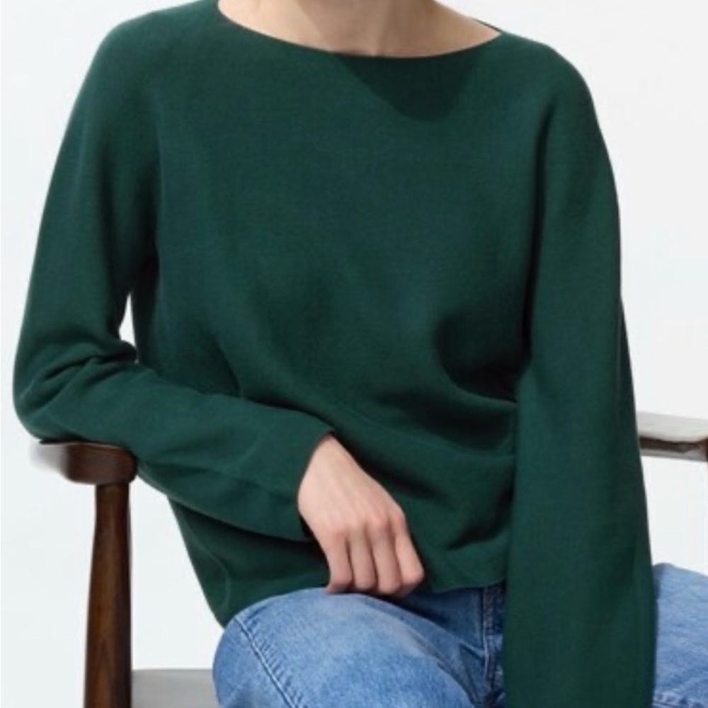 UNIQLO 3D Knit Cotton Sweater Green Small Lightweight Crewneck - Picture 2 of 5